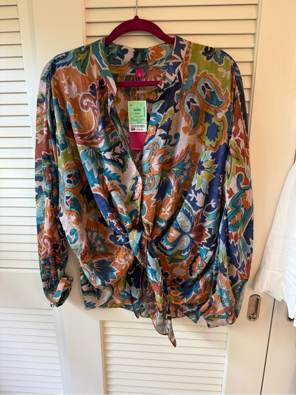 Vince Camuto Multi-Color Paisley Tie-Front Blouse